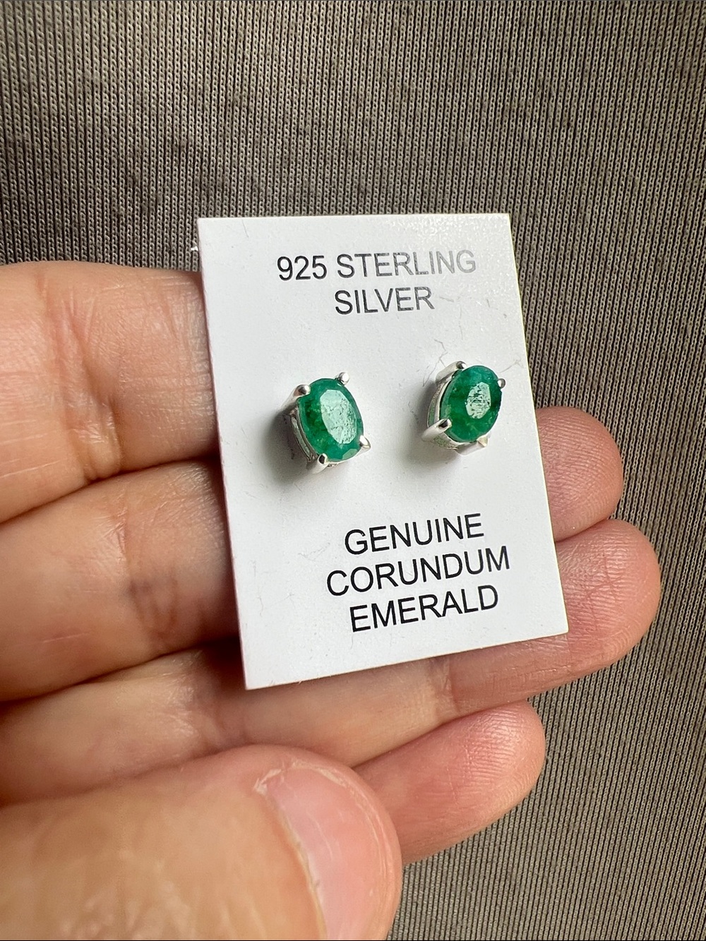 925 Sterling Silver Genuine Emerald Stud Earrings - Green